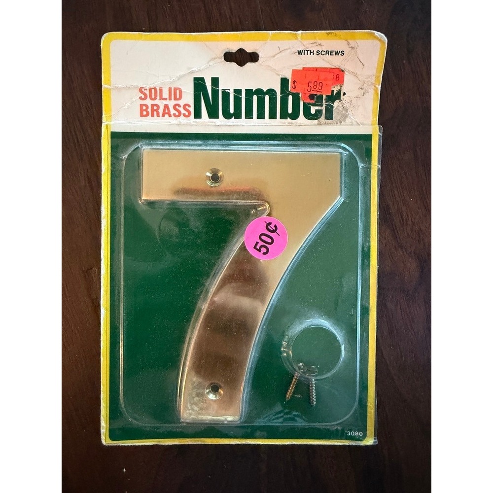 NEW 5" Brainerd Solid Polished Brass House Number - "7" Model 3080 NOS Vintage